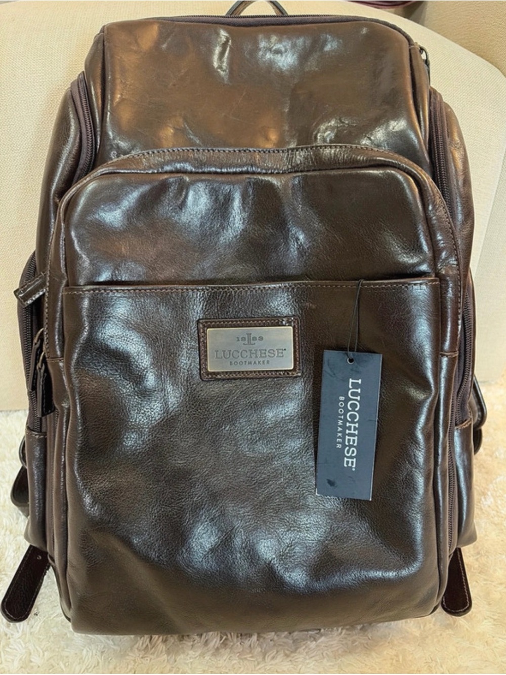 Lucchese Dark Brown Leather Backpack with Tag